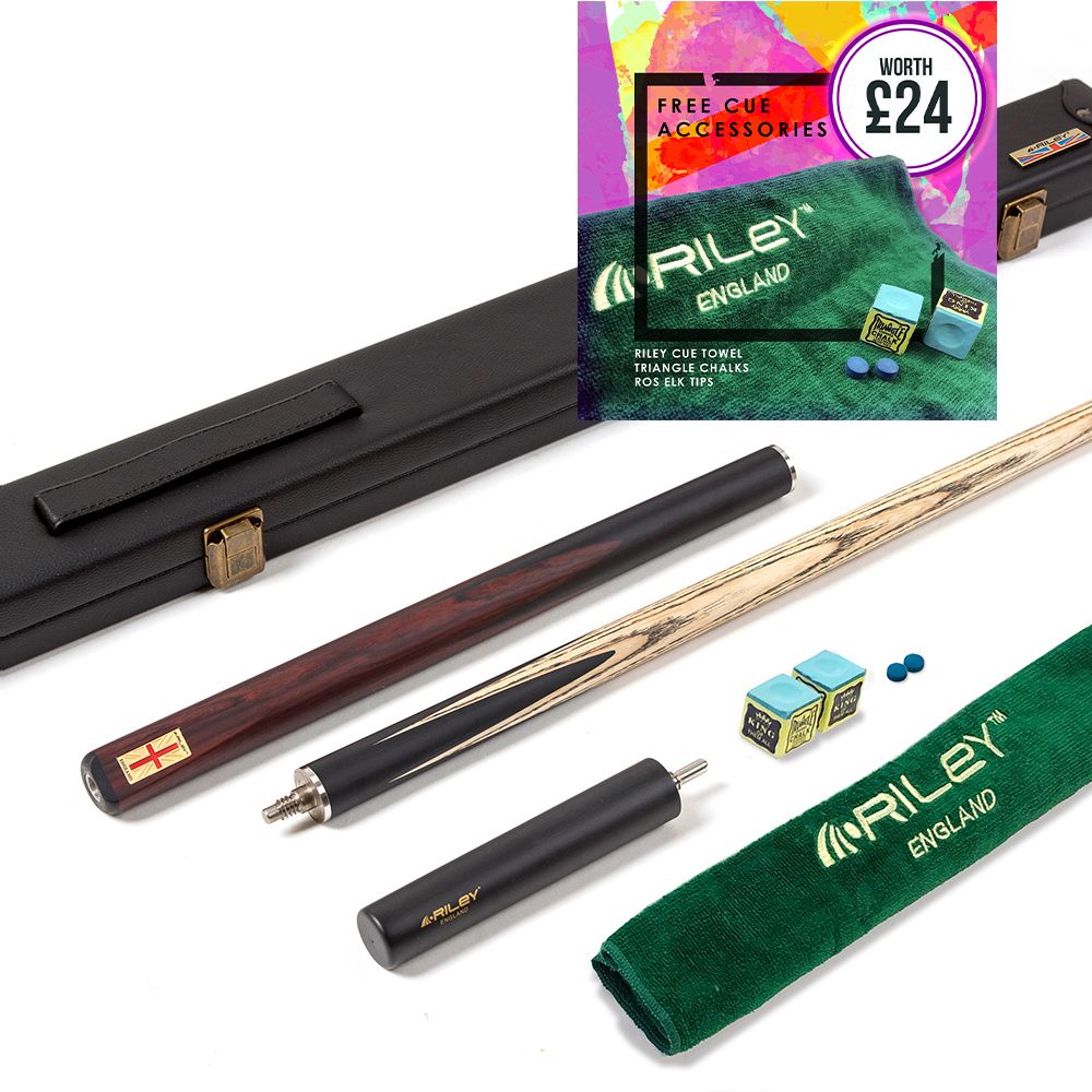 Riley England 3 Piece Snooker Cue and Hard Case 3/4 Cut- Layered Ebonised Black Wood Butt with 9.5mm Tip - 145cm - Black/ Dark Brown