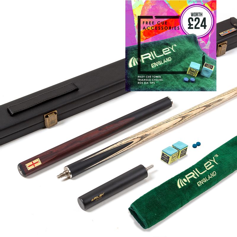 Riley England 3 Piece Snooker Cue and Hard Case 3/4 Cut- Layered Ebonised Black Wood Butt with 9.5mm Tip - 145cm - Black/ Dark Brown Riley England 3 Piece Snooker Cue and Hard Case 3/4 Cut- Layered Ebonised Black Wood Butt with 9.5mm Tip - 145cm - Black/ Dark Brown