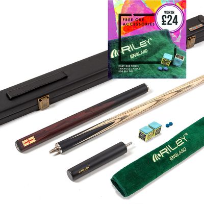 Riley England 3 Piece Snooker Cue and Hard Case 3/4 Cut- Layered Ebonised Black Wood Butt with 9.5mm Tip - 145cm - Black/ Dark Brown Riley England 3 Piece Snooker Cue and Hard Case 3/4 Cut- Layered Ebonised Black Wood Butt with 9.5mm Tip - 145cm - Black/ Dark Brown