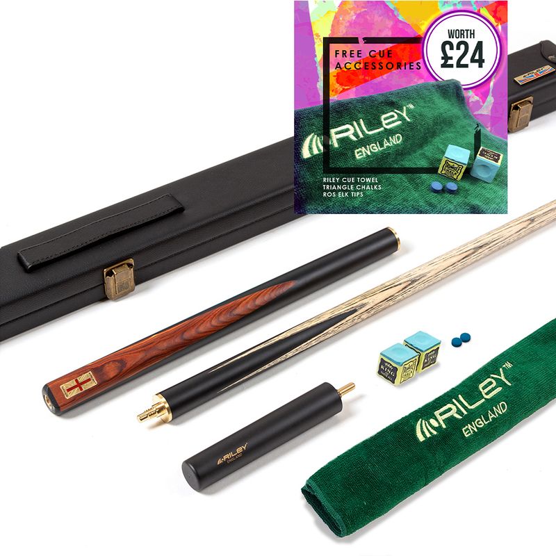 Riley England 3 Piece Snooker Cue and Hard Case 3/4 Cut- Layered Ebonised Black Wood Butt with 9.5mm Tip - 145cm - Black/Brown Wood Riley England 3 Piece Snooker Cue and Hard Case 3/4 Cut- Layered Ebonised Black Wood Butt with 9.5mm Tip - 145cm - Black/Brown Wood