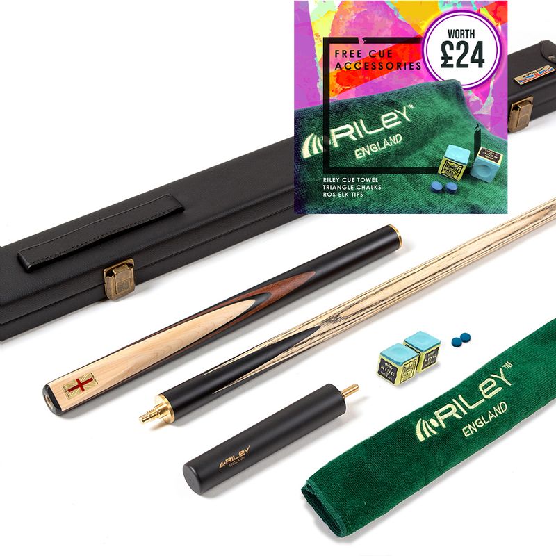 Riley England 3 Piece Snooker Cue and Hard Case 3/4 Cut- Layered Ebonised Black Wood Butt with 9.5mm Tip - 145cm - Black/ Maple Wood Riley England 3 Piece Snooker Cue and Hard Case 3/4 Cut- Layered Ebonised Black Wood Butt with 9.5mm Tip - 145cm - Black/ Maple Wood