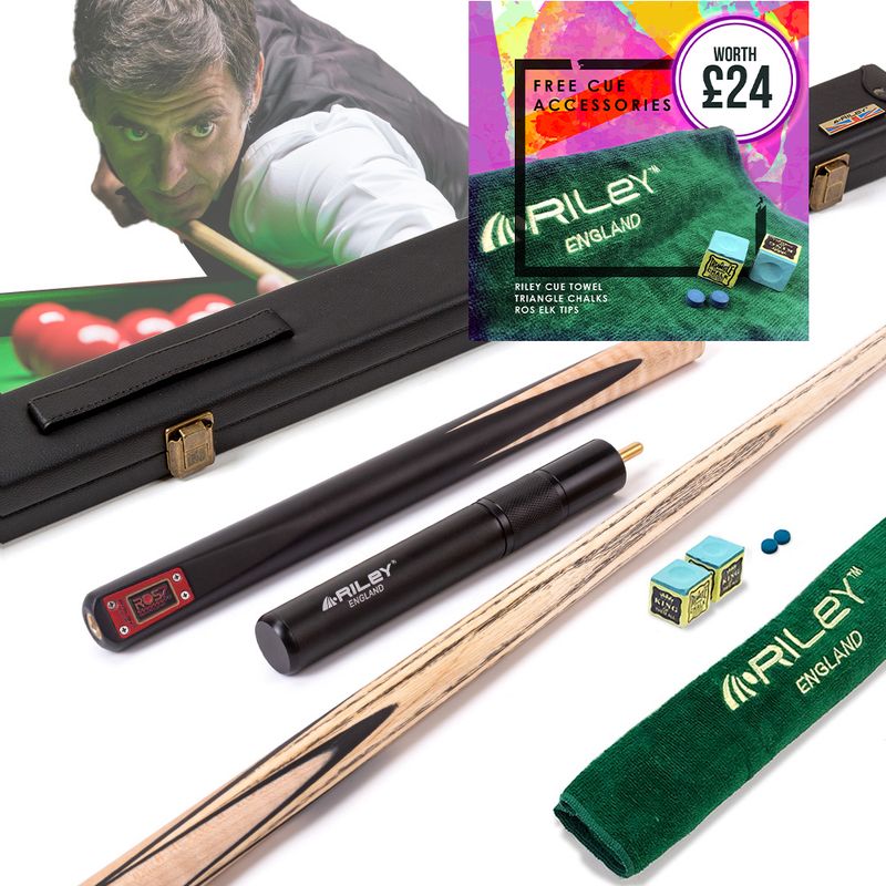 Riley ROS7 - Ronnie O'Sullivan 3 Piece Snooker Cue and Hard Case 3/4 Cut- Layered Ebonised Black Wood Butt - 9.5mm Tip - 145cm - Black/ Natural Birds Eye Maple Wood Riley ROS7 - Ronnie O'Sullivan 3 Piece Snooker Cue and Hard Case 3/4 Cut- Layered Ebonised Black Wood Butt - 9.5mm Tip - 145cm - Black/ Natural Birds Eye Maple Wood