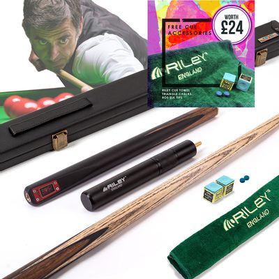 Riley ROS7 - Ronnie O'Sullivan 3 Piece Snooker Cue and Hard Case 3/4 Cut- Layered Ebonised Black Wood Butt - 9.5mm Tip - 145cm - Black/ Natural Teak Wood Riley ROS7 - Ronnie O'Sullivan 3 Piece Snooker Cue and Hard Case 3/4 Cut- Layered Ebonised Black Wood Butt - 9.5mm Tip - 145cm - Black/ Natural Teak Wood