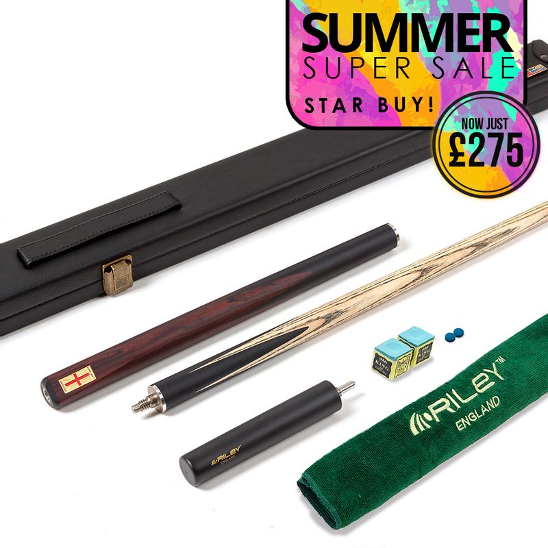 Riley England 3 Piece Snooker Cue and Hard Case 3/4 Cut- Layered Ebonised Black Wood Butt with 9.5mm Tip - 145cm - Black/ Dark Brown Riley England 3 Piece Snooker Cue and Hard Case 3/4 Cut- Layered Ebonised Black Wood Butt with 9.5mm Tip - 145cm - Black/ Dark Brown