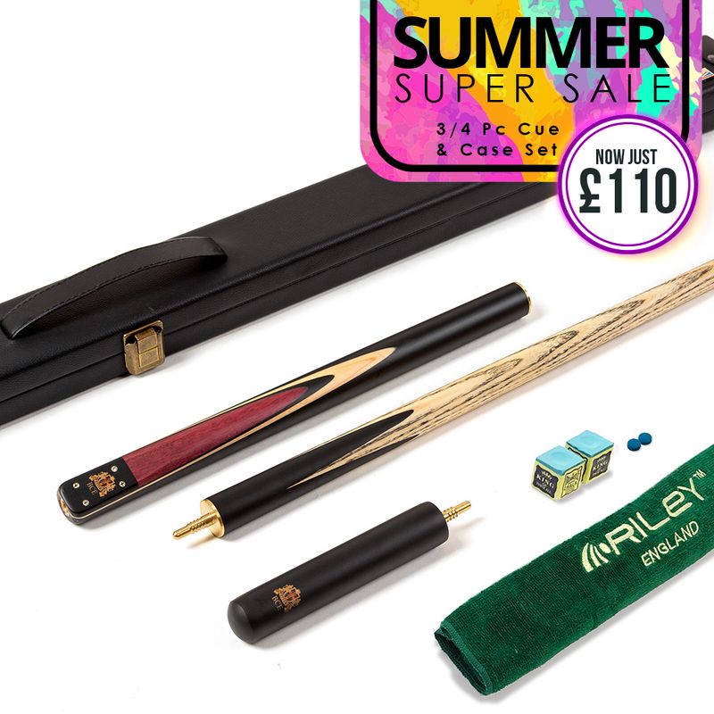 BCE 3 Piece Heritage Snooker Cue and Hard Case 3/4 Cut- Sapele Mahogany Butt - 9.5mm Tip - 145cm - Black/Natural/Purple