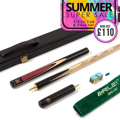 BCE 3 Piece Heritage Snooker Cue and Hard Case 3/4 Cut- Sapele Mahogany Butt - 9.5mm Tip - 145cm - Black/Natural/Purple