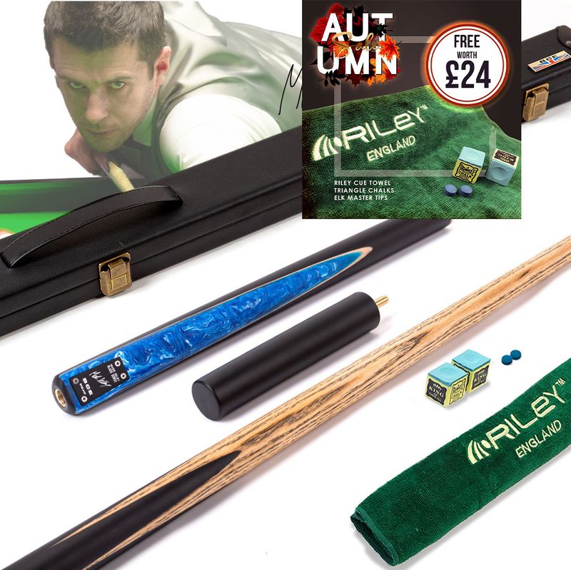 BCE Black Series - Mark Selby - 3 Piece Snooker Cue and Hard Case - 3/4 Cut Cue - Layered Ebonised Black Wood Butt  - 9.5mm Tip - 145cm - Black/ Blue and White Marbleised Resin