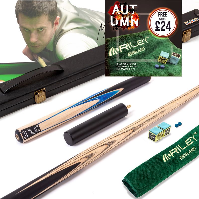 BCE Black Series - Mark Selby - 3 Piece Snooker Cue and Hard Case - 3/4 Cut Cue - Layered Ebonised Black Wood Butt - 9.5mm Tip - 145cm - Black/ Blue and White Marbleised Resin / Natural Wood