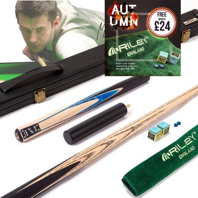 BCE Black Series - Mark Selby - 3 Piece Snooker Cue and Hard Case - 3/4 Cut Cue - Layered Ebonised Black Wood Butt - 9.5mm Tip - 145cm - Black/ Blue and White Marbleised Resin / Natural Wood