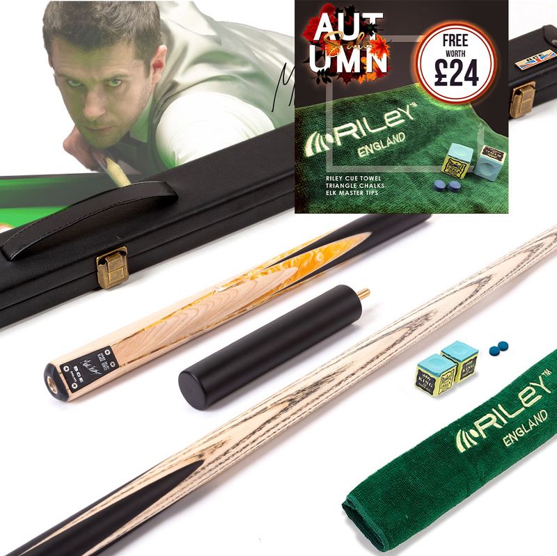 BCE Black Series - Mark Selby - 3 Piece Snooker Cue and Hard Case - 3/4 Cut Cue - Layered Ebonised Black Wood Butt - 9.5mm Tip - 145cm - Black/ Yellow and White Marbleised Resin / Natural Wood