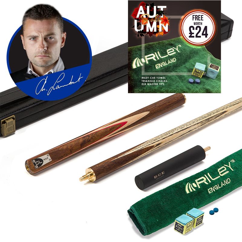 BCE C8L - 3 Piece English Pool Cue 3/4 Cut - Exotic Wood Butt with 9mm Tip - 145cm - Red/ Natural Wood - with Deluxe Hard Case