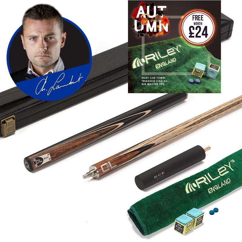 BCE C8L - 3 Piece English Pool Cue 3/4 Cut - Layered Ebonised Black Wood Butt with 9mm Tip - 145cm - Black/ Dark Wood - with Deluxe Hard Case