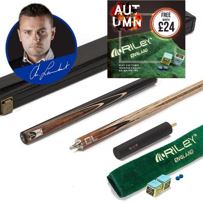 BCE C8L - 3 Piece English Pool Cue 3/4 Cut - Layered Ebonised Black Wood Butt with 9mm Tip - 145cm - Black/ Dark Wood - with Deluxe Hard Case