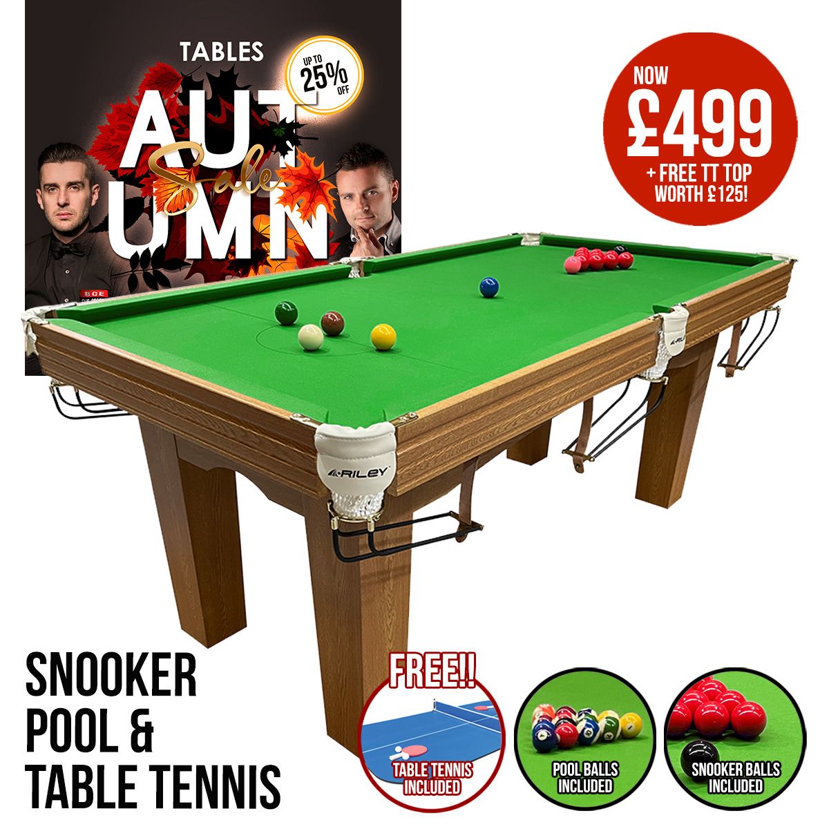 Riley 6ft Traditional Snooker and Pool Table - Oak Finish - Green Cloth - Fixed Leg - Free Table Top