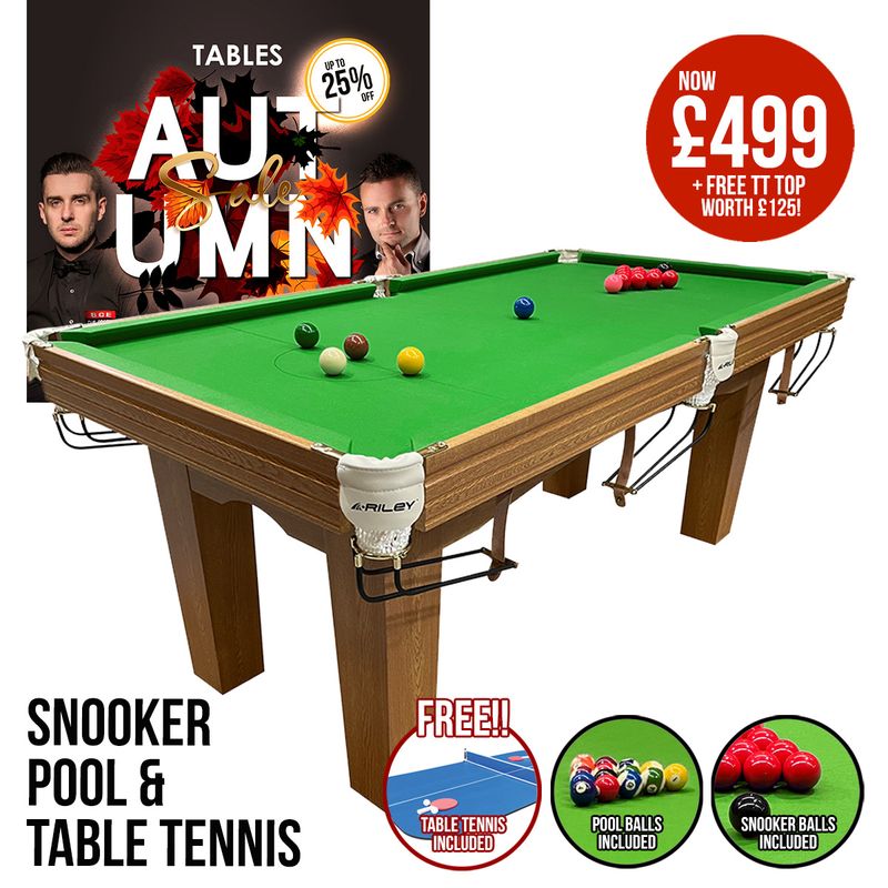 Riley 6ft Traditional Snooker and Pool Table - Oak Finish - Green Cloth - Fixed Leg - Free Table Top