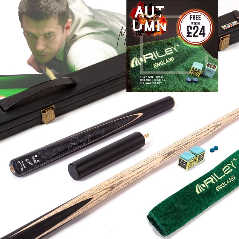 BCE Black Series - Mark Selby - 3 Piece Snooker Cue and Hard Case - 3/4 Cut Cue - Layered Ebonised Black Wood Butt - 9.5mm Tip - 145cm - Black/ Black and White Marbleised Resin