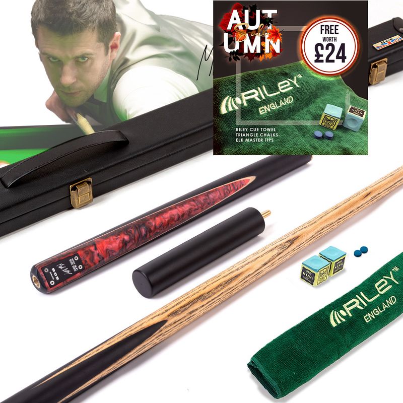 BCE Black Series - Mark Selby - 3 Piece Snooker Cue and Hard Case - 3/4 Cut Cue - Layered Ebonised Black Wood Butt - 9.5mm Tip - 145cm - Black/ Red and Black Marbleised Resin