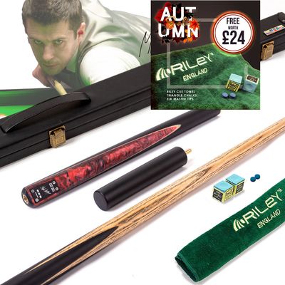 BCE Black Series - Mark Selby - 3 Piece Snooker Cue and Hard Case - 3/4 Cut Cue - Layered Ebonised Black Wood Butt - 9.5mm Tip - 145cm - Black/ Red and Black Marbleised Resin