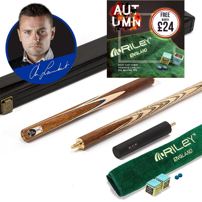 BCE C8L - 3 Piece English Pool Cue 3/4 Cut - Exotic Wood Butt with 9mm Tip - 145cm - Blue/ Natural Wood - with Deluxe Hard Case