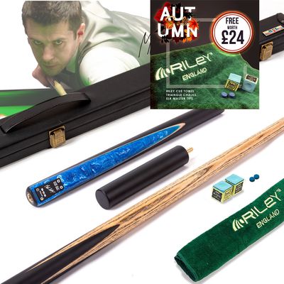 BCE Black Series - Mark Selby - 3 Piece Snooker Cue and Hard Case - 3/4 Cut Cue - Layered Ebonised Black Wood Butt  - 9.5mm Tip - 145cm - Black/ Blue and White Marbleised Resin