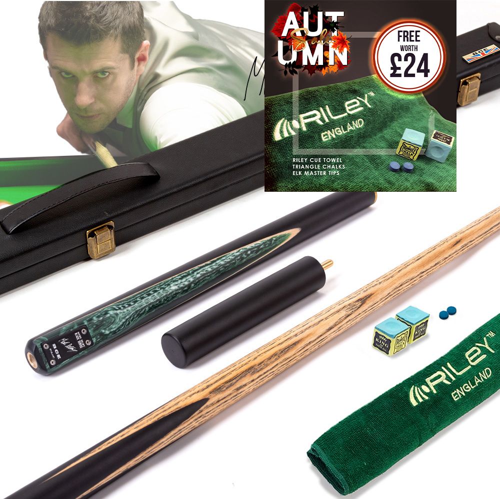 BCE Black Series - Mark Selby - 3 Piece Snooker Cue and Hard Case - 3/4 Cut Cue - Layered Ebonised Black Wood Butt - 9.5mm Tip - 145cm - Black/ Green and White Marbleised Resin