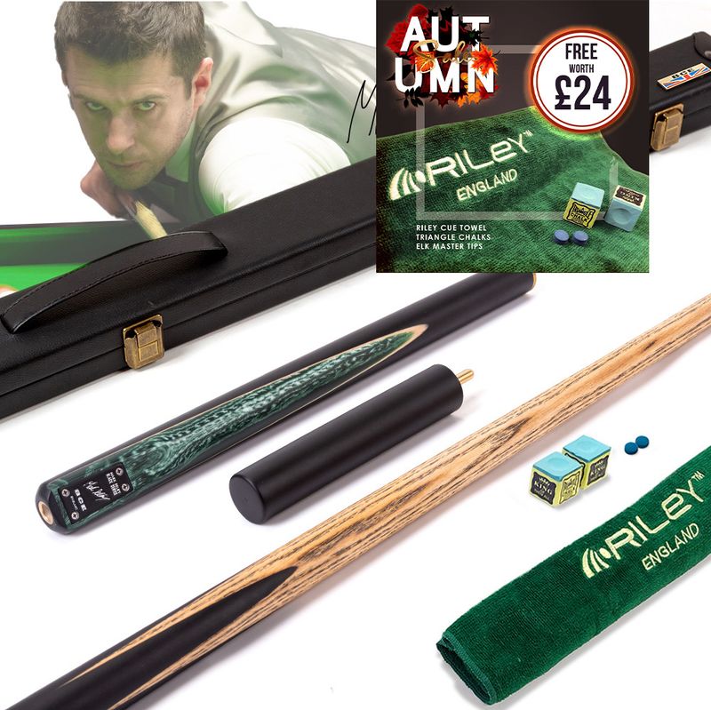 BCE Black Series - Mark Selby - 3 Piece Snooker Cue and Hard Case - 3/4 Cut Cue - Layered Ebonised Black Wood Butt - 9.5mm Tip - 145cm - Black/ Green and White Marbleised Resin