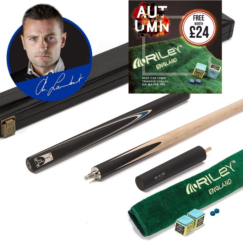 BCE C8L Victory Replica - 3 Piece English Pool Cue 3/4 Cut - Layered Ebonised Black Wood with 9mm Tip - 145cm - Black/ Blue - with Deluxe Hard Case