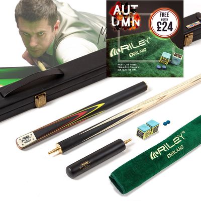 BCE 3 Piece Grand Master Snooker Cue and Hard Case 3/4 Cut- Layered Ebonised Black Wood Butt  - 9.5mm Tip - 145cm - Black/Red/ Yellow