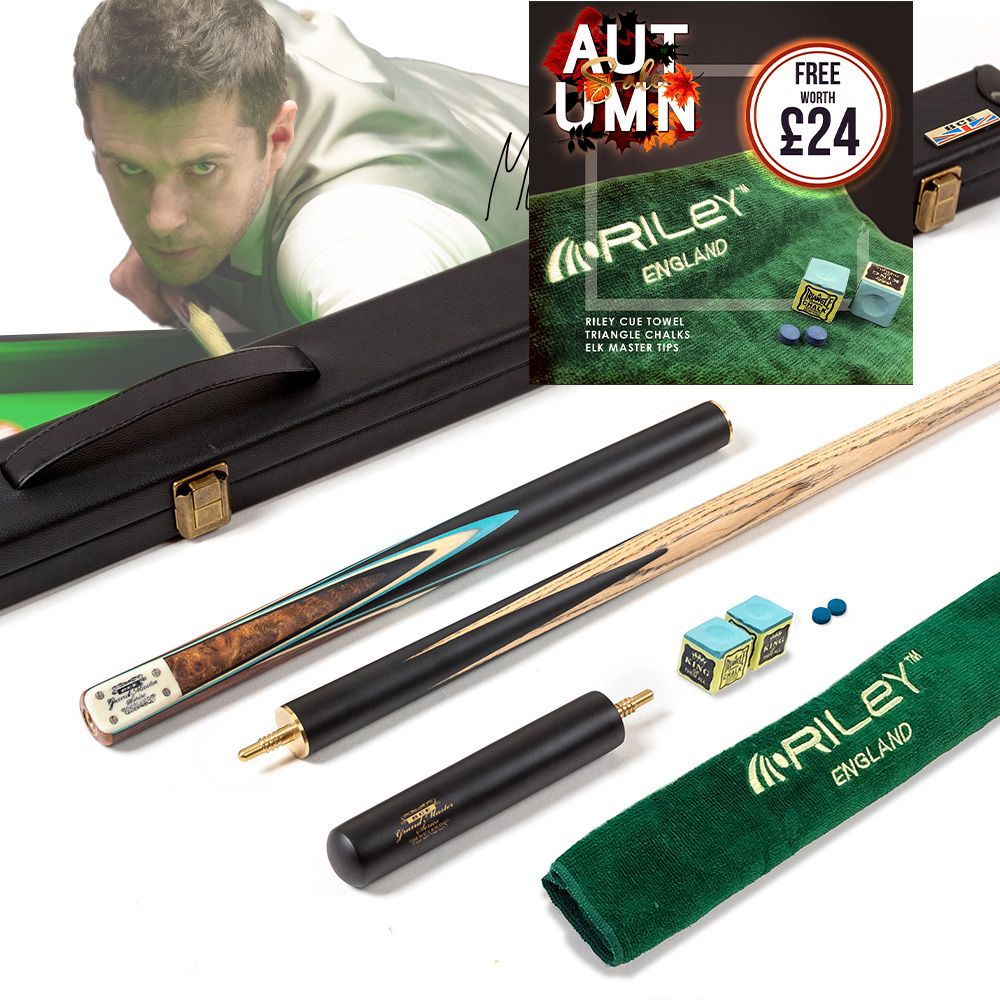 BCE 3 Piece Grand Master Snooker Cue and Hard Case 3/4 Cut- Layered Ebonised Black Wood Butt - 9.5mm Tip - 145cm - Black/ Blue/ Natural