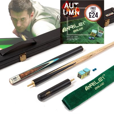 BCE 3 Piece Grand Master Snooker Cue and Hard Case 3/4 Cut- Layered Ebonised Black Wood Butt - 9.5mm Tip - 145cm - Black/ Blue/ Natural