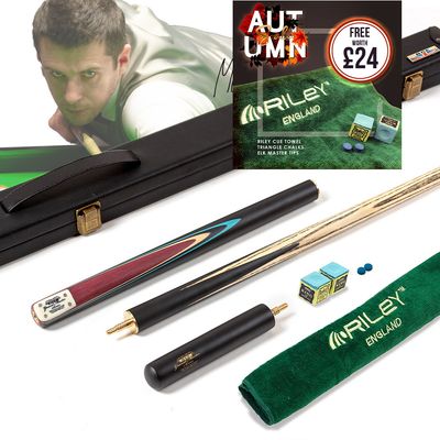 BCE 3 Piece Grand Master Snooker Cue and Hard Case 3/4 Cut- Layered Ebonised Black Wood Butt - 9.5mm Tip - 145cm - Black/Natural/ Blue