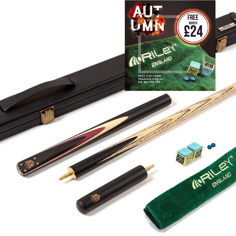 BCE 3 Piece Heritage Snooker Cue and Hard Case 3/4 Cut- Sapele Mahogany Butt - 9.5mm Tip - 145cm - Black/Natural/Purple