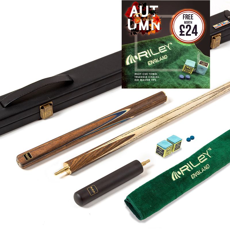BCE 3 Piece Snooker Cue 3/4 Cut- Exotic Wood Butt with 9.5mm Tip - 145cm - Blue/ Natural Wood