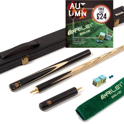 BCE 3 Piece Heritage Snooker Cue and Hard Case 3/4 Cut- Sapele Mahogany Butt - 9.5mm Tip - 145cm - Black/Natural