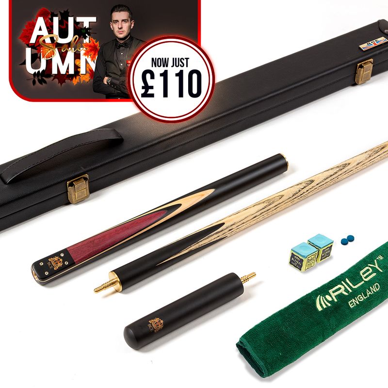 BCE 3 Piece Heritage Snooker Cue and Hard Case 3/4 Cut- Sapele Mahogany Butt - 9.5mm Tip - 145cm - Black/Natural/Purple