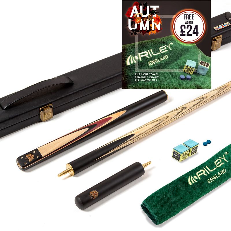 BCE 3 Piece Heritage Snooker Cue and Hard Case 3/4 Cut- Sapele Mahogany Butt - 9.5mm Tip - 145cm - Black/Natural/Purple