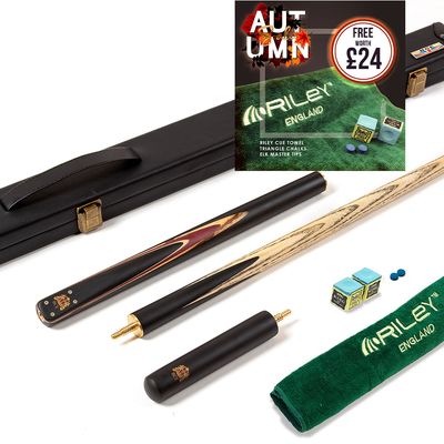 BCE 3 Piece Heritage Snooker Cue and Hard Case 3/4 Cut- Sapele Mahogany Butt - 9.5mm Tip - 145cm - Black/Natural/Purple