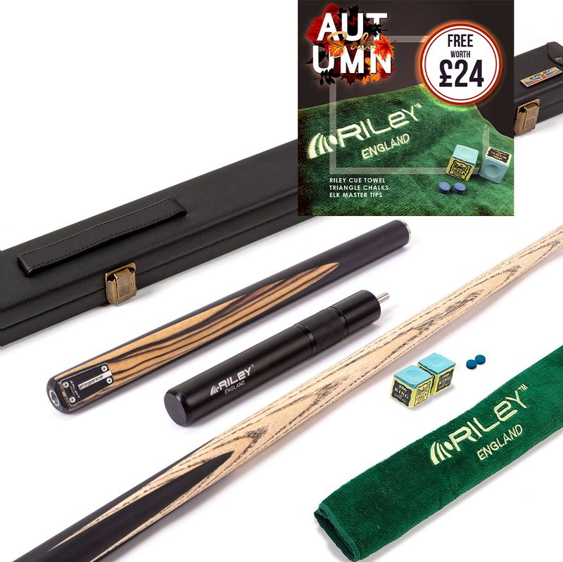 Riley Elegance - 3 Piece Snooker Cue and Hard Case 3/4 Cut- Ebony Butt- 9.5mm Pro Tip - 145cm - Black/ Natural White Ebony Front Splice