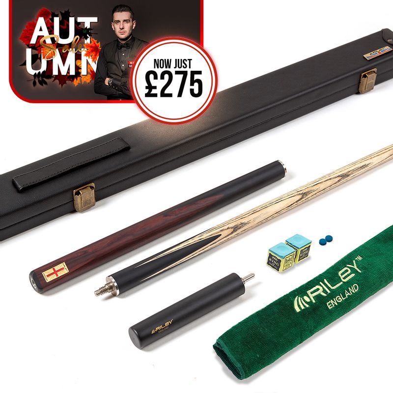 Riley England 3 Piece Snooker Cue and Hard Case 3/4 Cut- Layered Ebonised Black Wood Butt with 9.5mm Tip - 145cm - Black/ Dark Brown