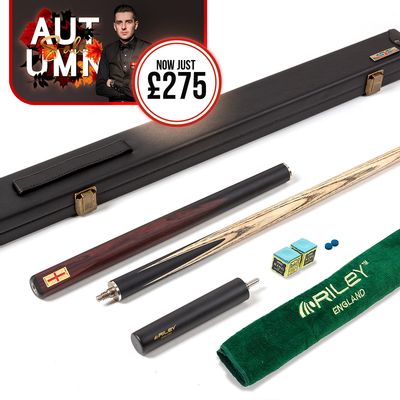 Riley England 3 Piece Snooker Cue and Hard Case 3/4 Cut- Layered Ebonised Black Wood Butt with 9.5mm Tip - 145cm - Black/ Dark Brown