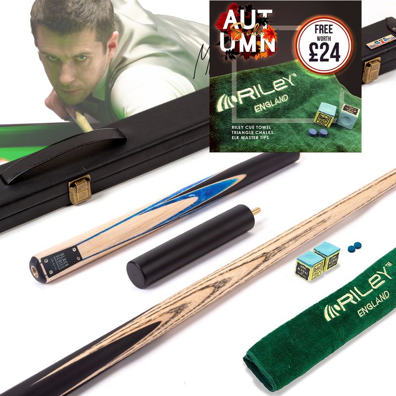 BCE Black Series - Mark Selby - 3 Piece Snooker Cue and Hard Case - 3/4 Cut Cue - Layered Ebonised Black Wood Butt - 9.5mm Tip - 145cm - Black/ Blue and White Marbleised Resin / Natural Wood BCE Black Series - Mark Selby - 3 Piece Snooker Cue and Hard Case - 3/4 Cut Cue - Layered Ebonised Black Wood Butt - 9.5mm Tip - 145cm - Black/ Blue and White Marbleised Resin / Natural Wood