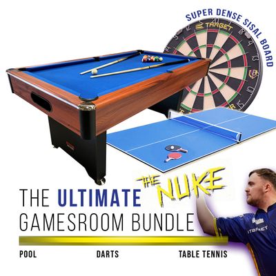 BCE 6Ft Pool Table With Ball Return System, Darts and Table Tennis Top