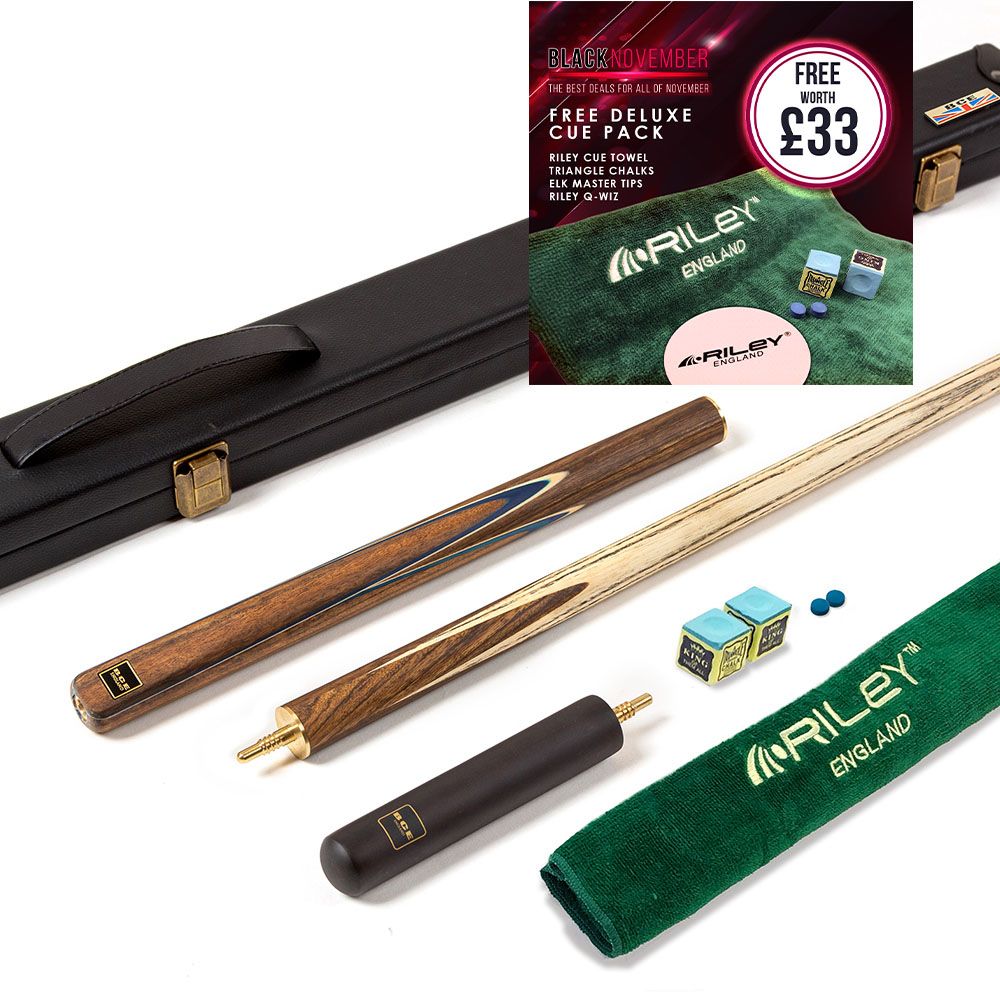 BCE 3 Piece Snooker Cue 3/4 Cut- Exotic Wood Butt with 9.5mm Tip - 145cm - Blue/ Natural Wood