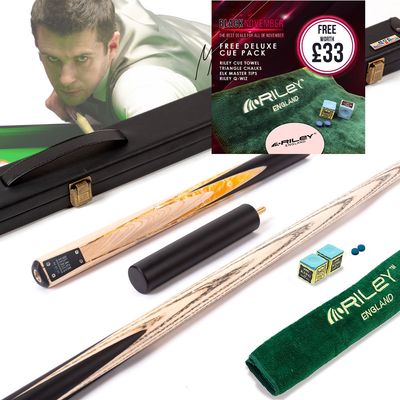 BCE Black Series - Mark Selby - 3 Piece Snooker Cue and Hard Case - 3/4 Cut Cue - Layered Ebonised Black Wood Butt - 9.5mm Tip - 145cm - Black/ Yellow and White Marbleised Resin / Natural Wood