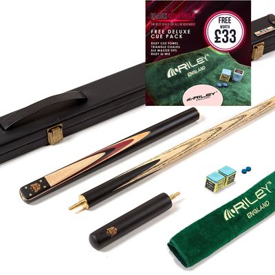 BCE 3 Piece Heritage Snooker Cue and Hard Case 3/4 Cut- Sapele Mahogany Butt - 9.5mm Tip - 145cm - Black/Natural/Purple