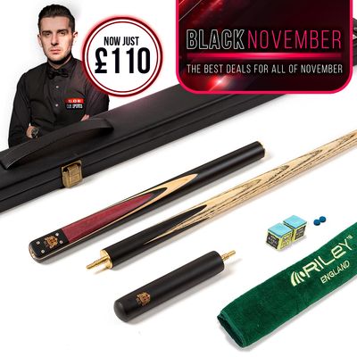 BCE 3 Piece Heritage Snooker Cue and Hard Case 3/4 Cut- Sapele Mahogany Butt - 9.5mm Tip - 145cm - Black/Natural/Purple