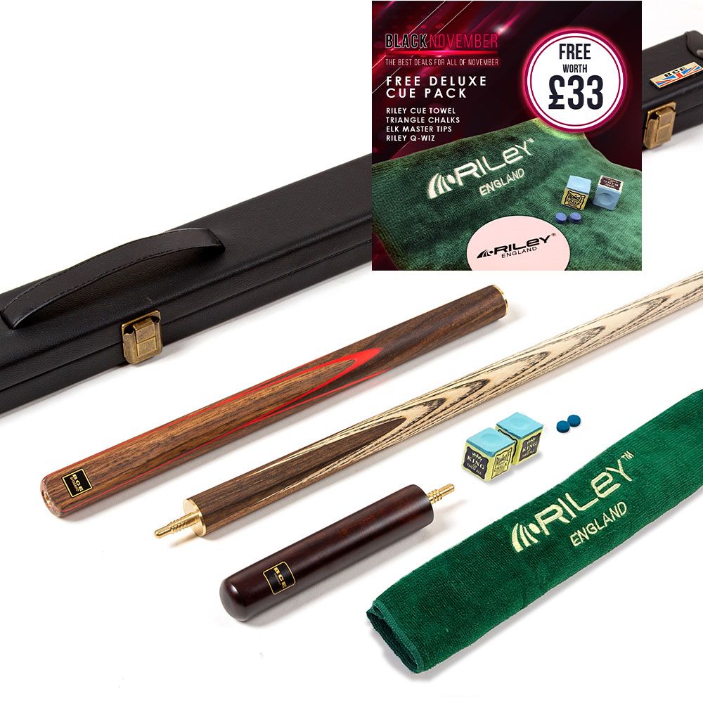 BCE 3 Piece Snooker Cue 3/4 Cut- Exotic Wood Butt with 9.5mm Tip - 145cm - Red/ Natural Wood