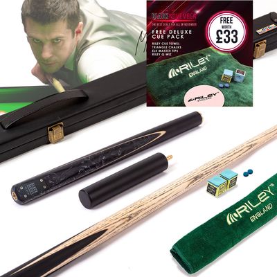 BCE Black Series - Mark Selby - 3 Piece Snooker Cue and Hard Case - 3/4 Cut Cue - Layered Ebonised Black Wood Butt - 9.5mm Tip - 145cm - Black/ Black and White Marbleised Resin