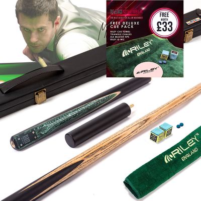 BCE Black Series - Mark Selby - 3 Piece Snooker Cue and Hard Case - 3/4 Cut Cue - Layered Ebonised Black Wood Butt - 9.5mm Tip - 145cm - Black/ Green and White Marbleised Resin