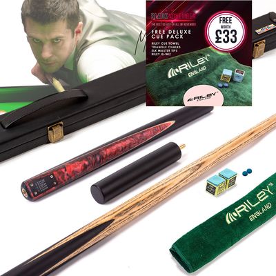 BCE Black Series - Mark Selby - 3 Piece Snooker Cue and Hard Case - 3/4 Cut Cue - Layered Ebonised Black Wood Butt - 9.5mm Tip - 145cm - Black/ Red and Black Marbleised Resin